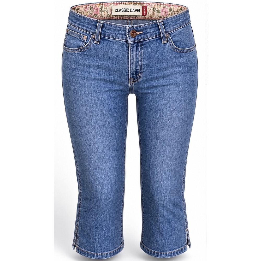 Levis Classic Capri Jeans Womens 12 Blue Medium Wash Floral Trim Mid Rise Y2K